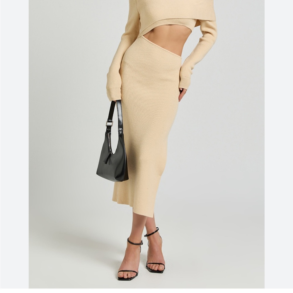 Showpo Sand Asymmetric midi dress